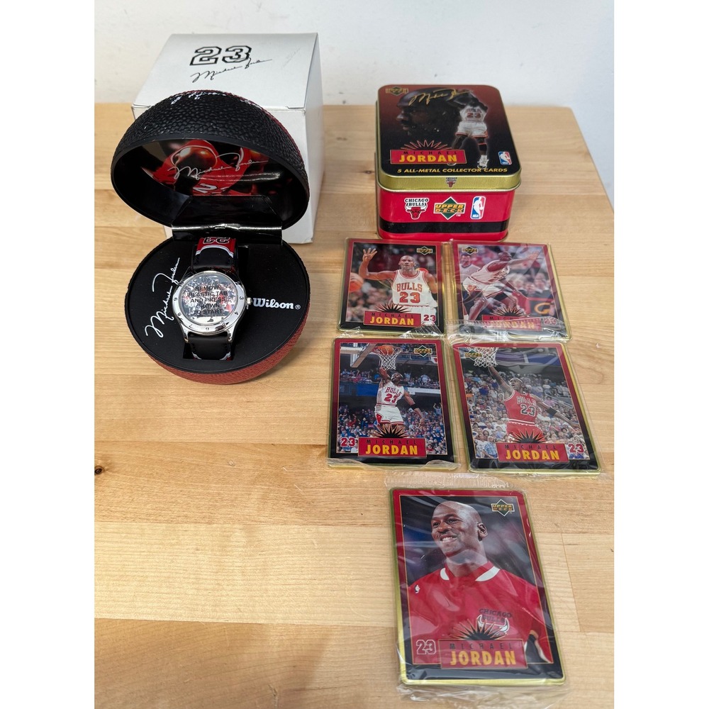 Michael Jordan Wilson Watch Basketball Case Upper Deck All-Metal 5 Card Tin Set